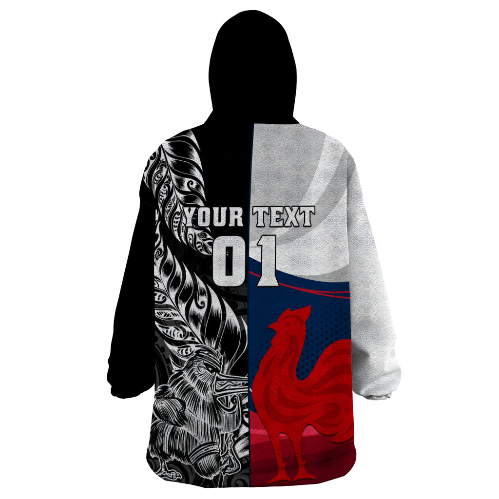 Custom New Zealand And France Rugby Wearable Blanket Hoodie XV de France Kiwi Silver Fern 2023 World Cup - Wonder Print Shop