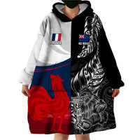 Custom New Zealand And France Rugby Wearable Blanket Hoodie XV de France Kiwi Silver Fern 2023 World Cup - Wonder Print Shop