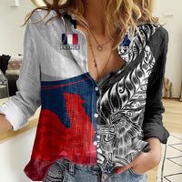 Custom New Zealand And France Rugby Women Casual Shirt XV de France Kiwi Silver Fern 2023 World Cup - Wonder Print Shop