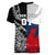 Custom New Zealand And France Rugby Women V Neck T Shirt XV de France Kiwi Silver Fern 2023 World Cup - Wonder Print Shop