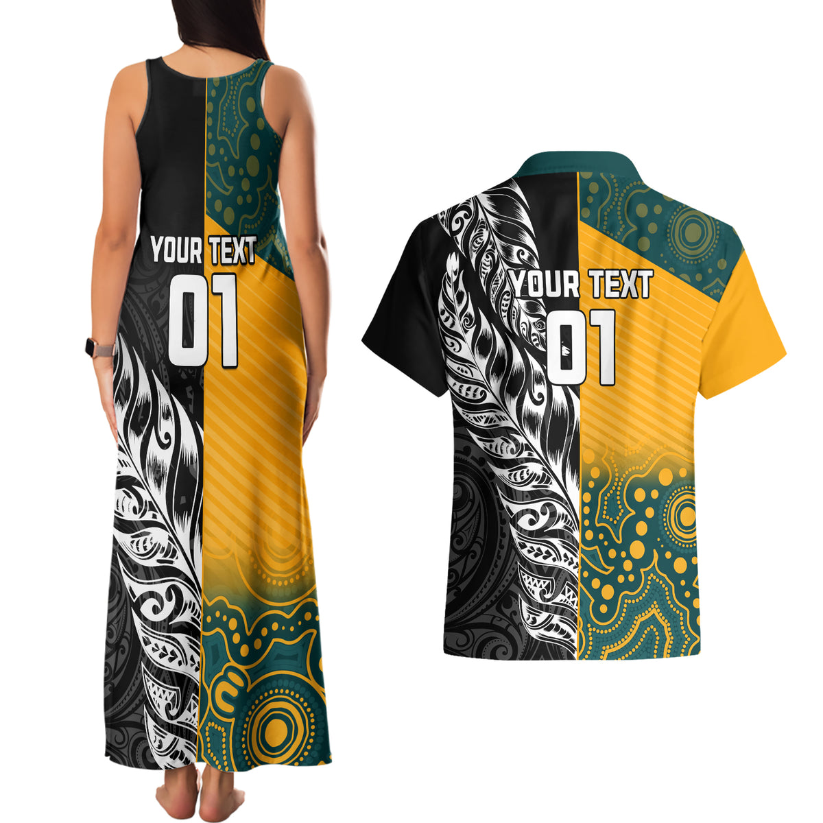 Custom New Zealand And Australia Rugby Couples Matching Tank Maxi Dress and Hawaiian Shirt Wallabies Kiwi Silver Fern 2023 World Cup - Wonder Print Shop