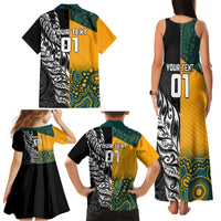 Custom New Zealand And Australia Rugby Family Matching Tank Maxi Dress and Hawaiian Shirt Wallabies Kiwi Silver Fern 2023 World Cup - Wonder Print Shop