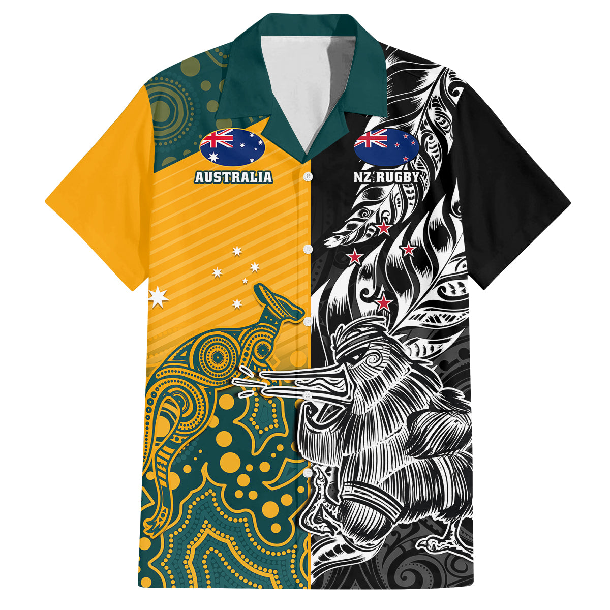 Custom New Zealand And Australia Rugby Family Matching Tank Maxi Dress and Hawaiian Shirt Wallabies Kiwi Silver Fern 2023 World Cup - Wonder Print Shop