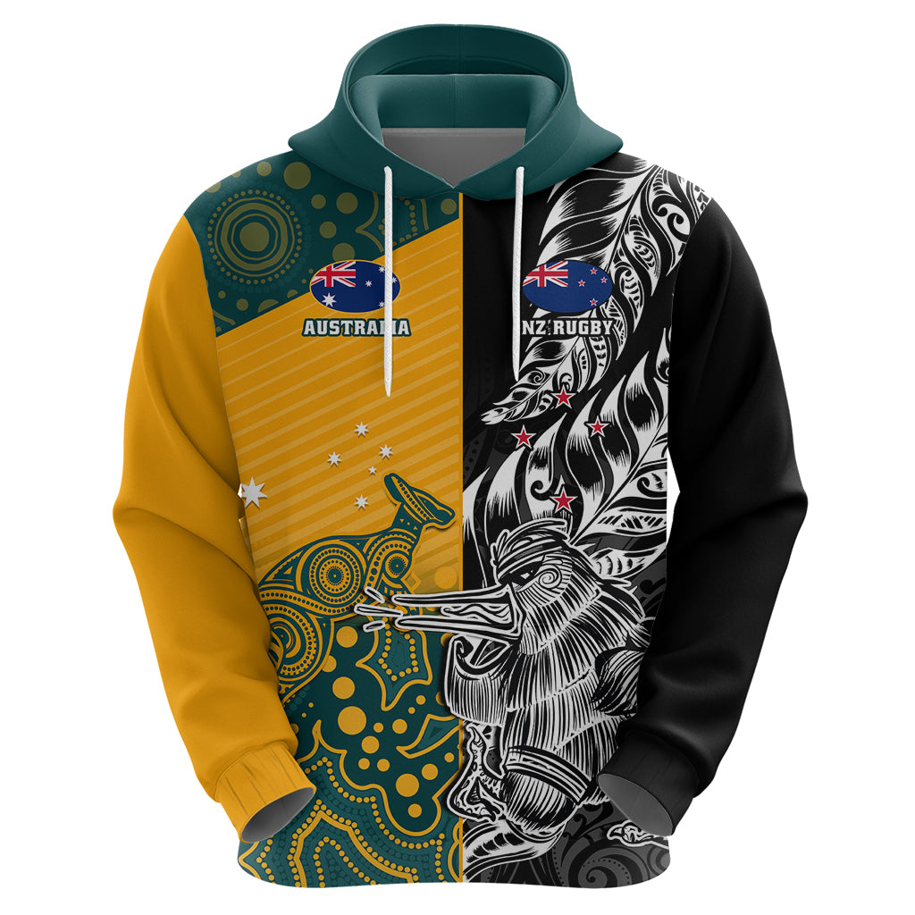 Custom New Zealand And Australia Rugby Hoodie Wallabies Kiwi Silver Fern 2023 World Cup - Wonder Print Shop