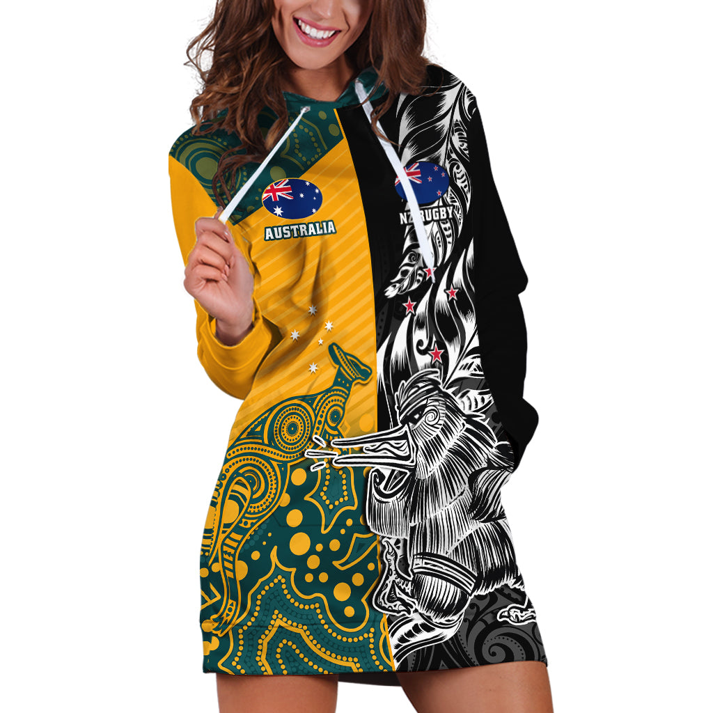 Custom New Zealand And Australia Rugby Hoodie Dress Wallabies Kiwi Silver Fern 2023 World Cup - Wonder Print Shop