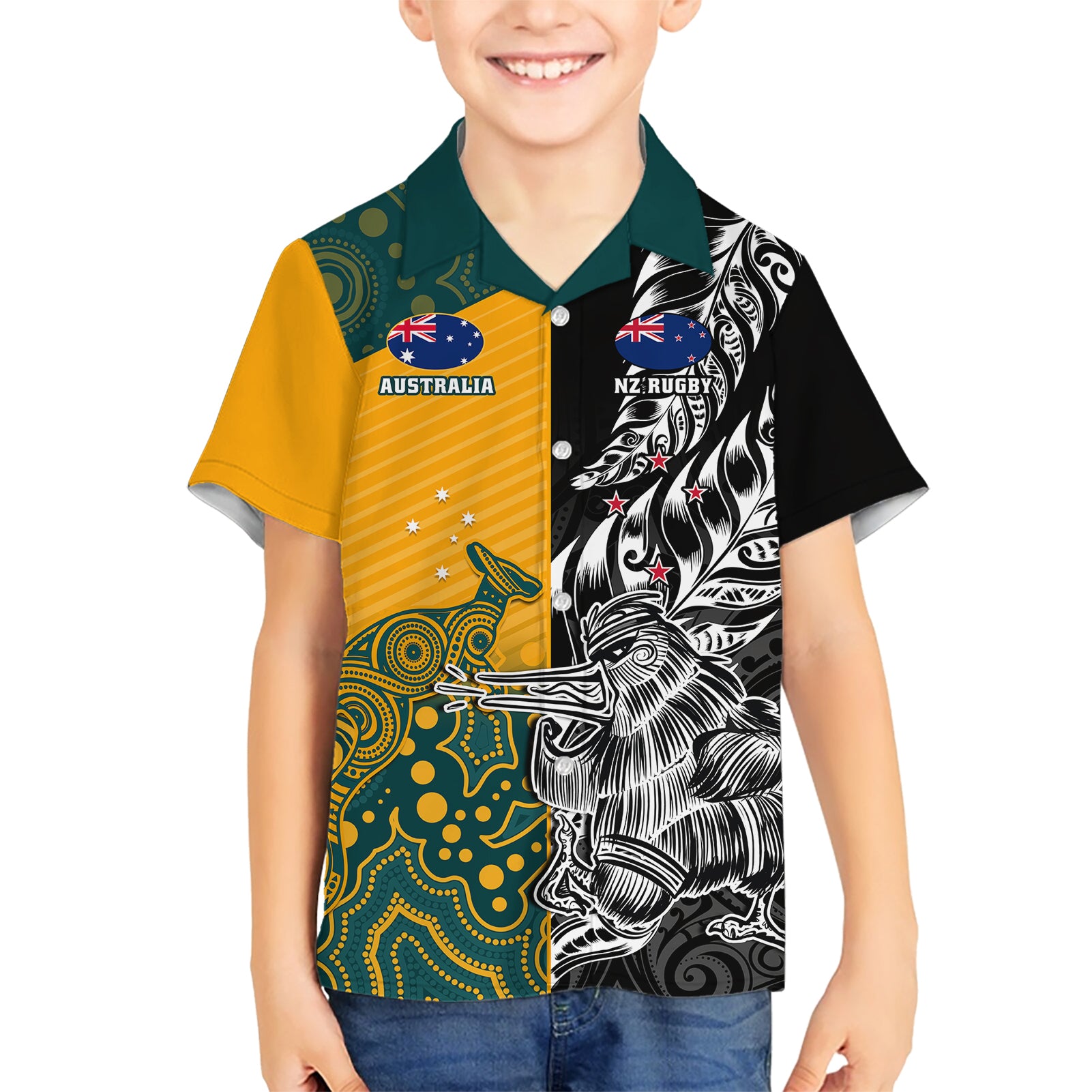custom-new-zealand-and-ausrtralia-rugby-kid-hawaiian-shirt-wallabies-kiwi-silver-fern-2023-world-cup