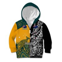 Custom New Zealand And Australia Rugby Kid Hoodie Wallabies Kiwi Silver Fern 2023 World Cup - Wonder Print Shop