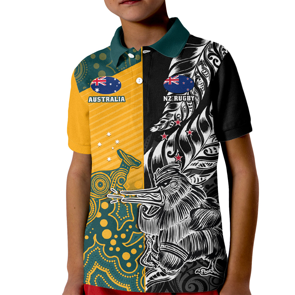 Custom New Zealand And Australia Rugby Kid Polo Shirt Wallabies Kiwi Silver Fern 2023 World Cup - Wonder Print Shop