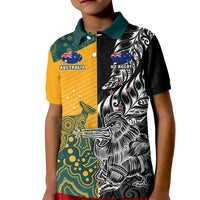 Custom New Zealand And Australia Rugby Kid Polo Shirt Wallabies Kiwi Silver Fern 2023 World Cup - Wonder Print Shop