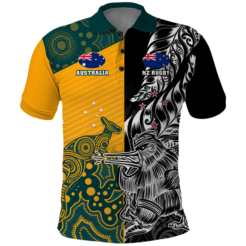 Custom New Zealand And Australia Rugby Polo Shirt Wallabies Kiwi Silver Fern 2023 World Cup - Wonder Print Shop