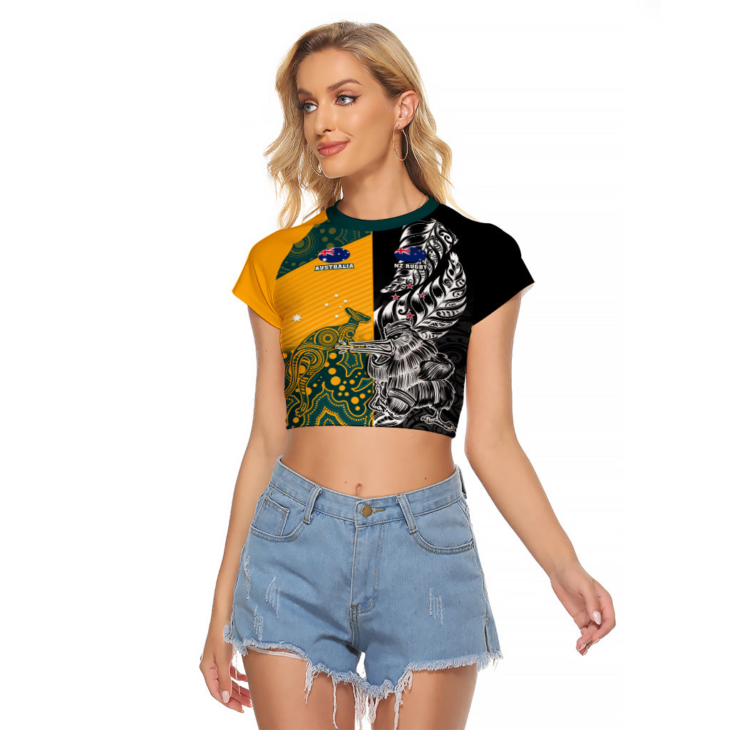 Custom New Zealand And Australia Rugby Raglan Cropped T Shirt Wallabies Kiwi Silver Fern 2023 World Cup - Wonder Print Shop