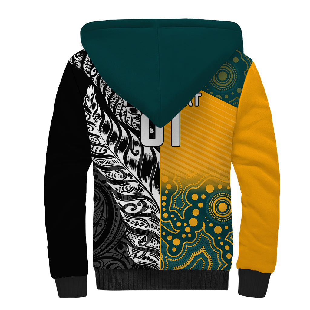 Custom New Zealand And Australia Rugby Sherpa Hoodie Wallabies Kiwi Silver Fern 2023 World Cup - Wonder Print Shop