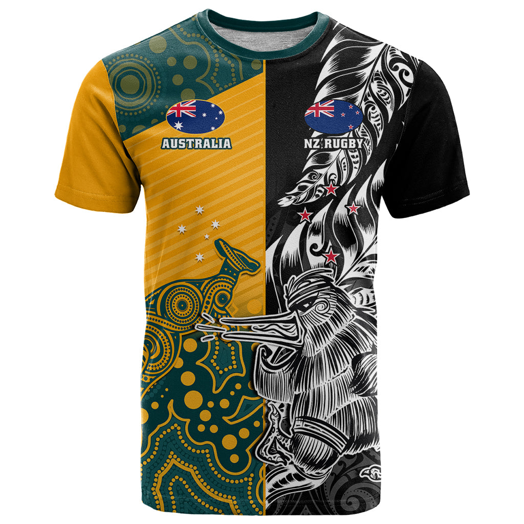 Custom New Zealand And Australia Rugby T Shirt Wallabies Kiwi Silver Fern 2023 World Cup - Wonder Print Shop