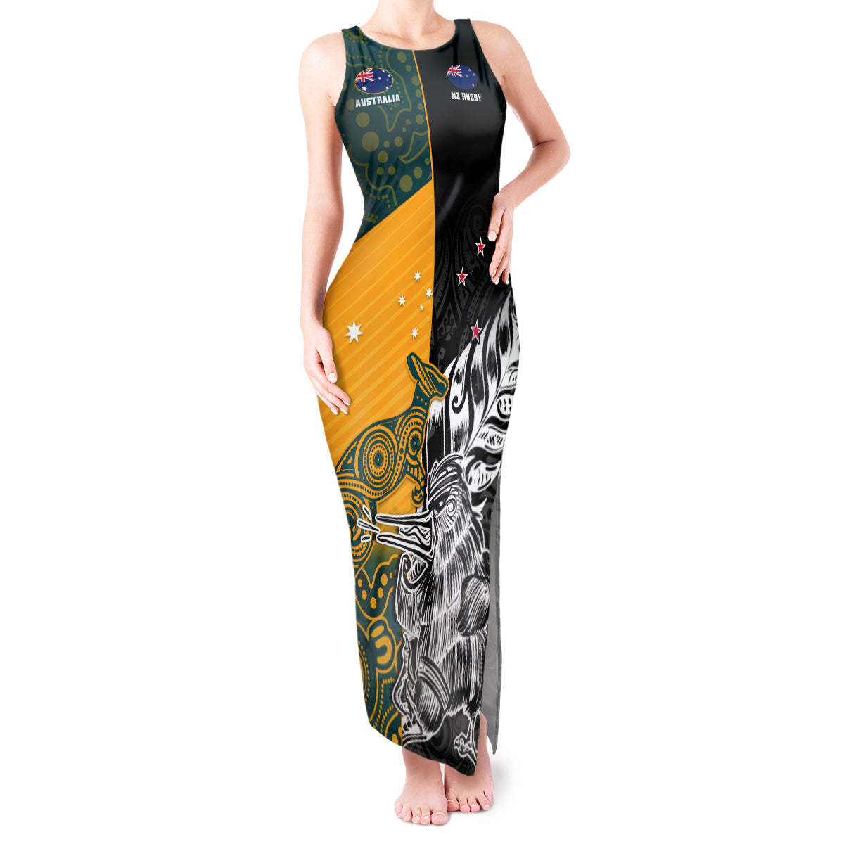 Custom New Zealand And Australia Rugby Tank Maxi Dress Wallabies Kiwi Silver Fern 2023 World Cup - Wonder Print Shop