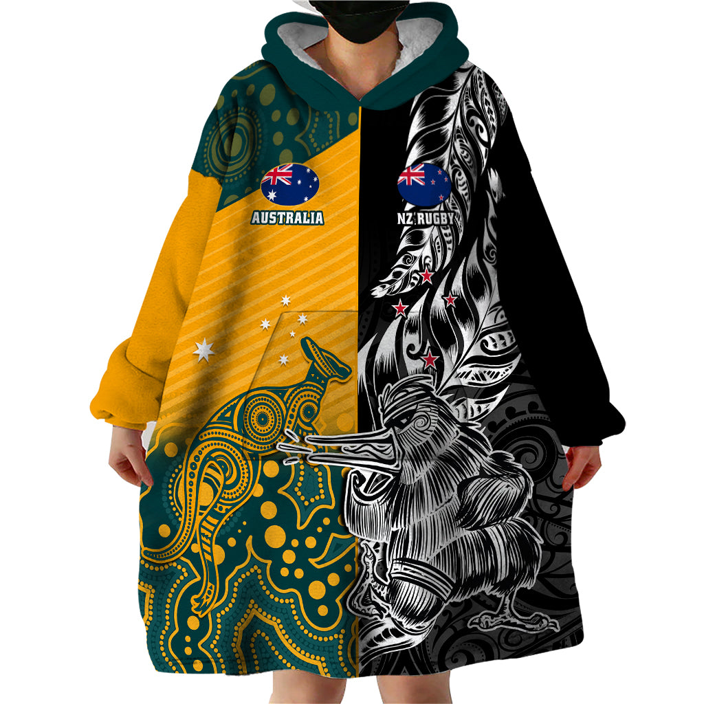 Custom New Zealand And Australia Rugby Wearable Blanket Hoodie Wallabies Kiwi Silver Fern 2023 World Cup - Wonder Print Shop