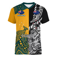 Custom New Zealand And Australia Rugby Women V Neck T Shirt Wallabies Kiwi Silver Fern 2023 World Cup - Wonder Print Shop