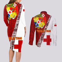Tonga Rugby Couples Matching Long Sleeve Bodycon Dress and Long Sleeve Button Shirts Tongan Go 2023 World Cup - Wonder Print Shop