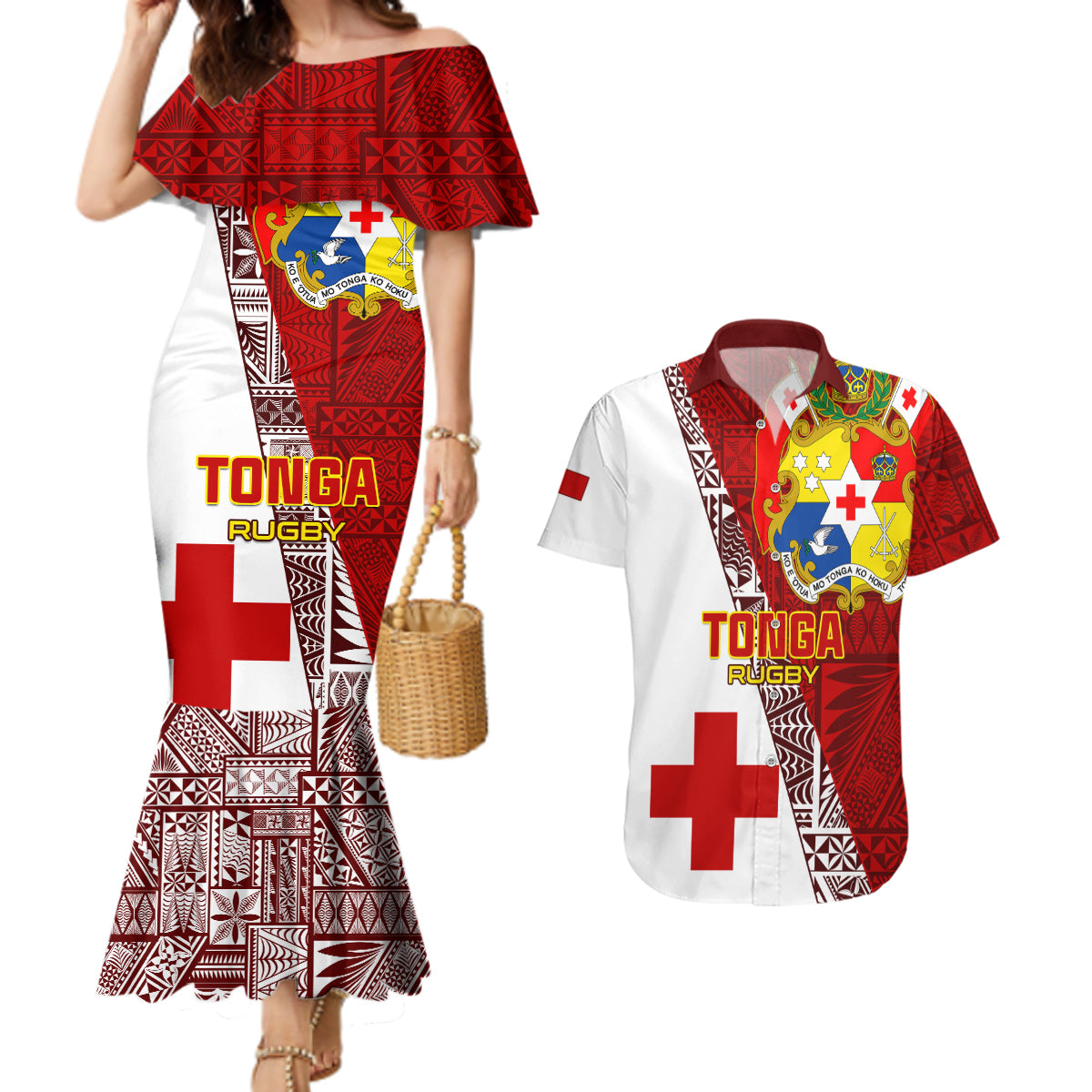 Tonga Rugby Couples Matching Mermaid Dress and Hawaiian Shirt Tongan Go 2023 World Cup - Wonder Print Shop