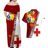 Tonga Rugby Couples Matching Off Shoulder Maxi Dress and Hawaiian Shirt Tongan Go 2023 World Cup - Wonder Print Shop