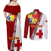 Tonga Rugby Couples Matching Off Shoulder Maxi Dress and Long Sleeve Button Shirts Tongan Go 2023 World Cup - Wonder Print Shop
