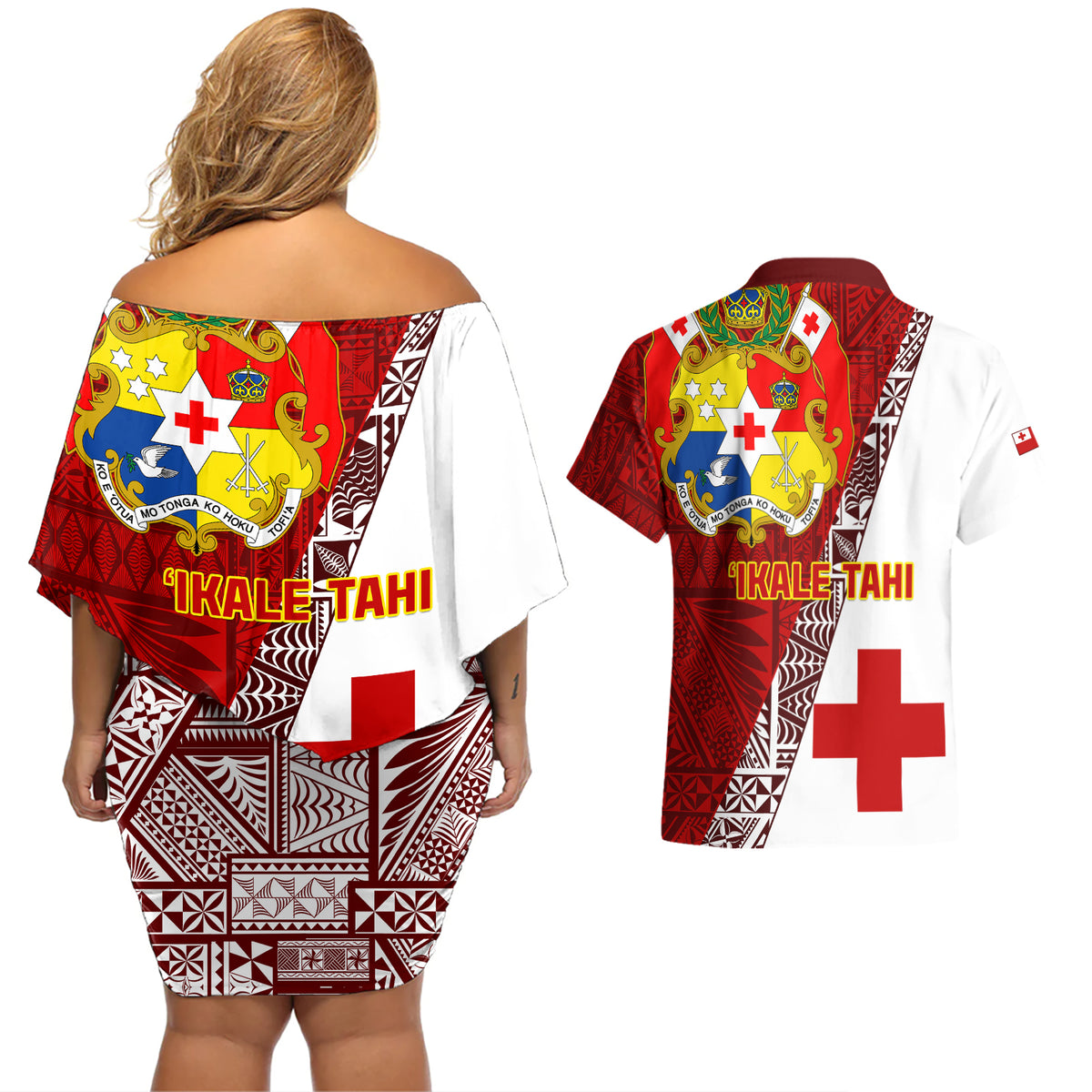 Tonga Rugby Couples Matching Off Shoulder Short Dress and Hawaiian Shirt Tongan Go 2023 World Cup - Wonder Print Shop