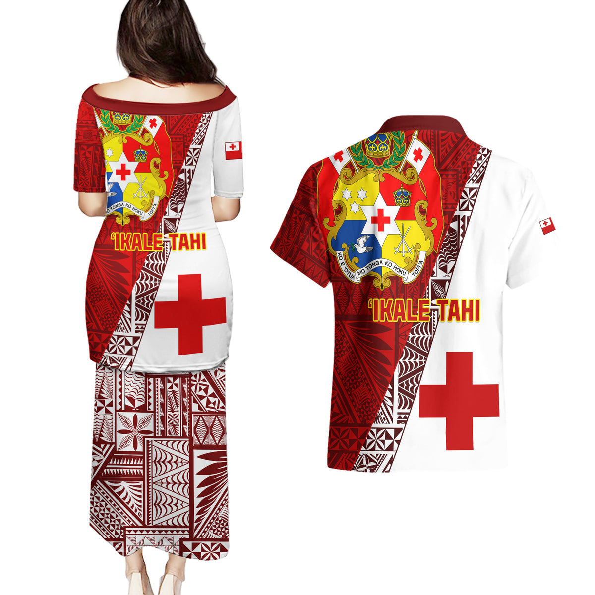 Tonga Rugby Couples Matching Puletasi Dress and Hawaiian Shirt Tongan Go 2023 World Cup - Wonder Print Shop