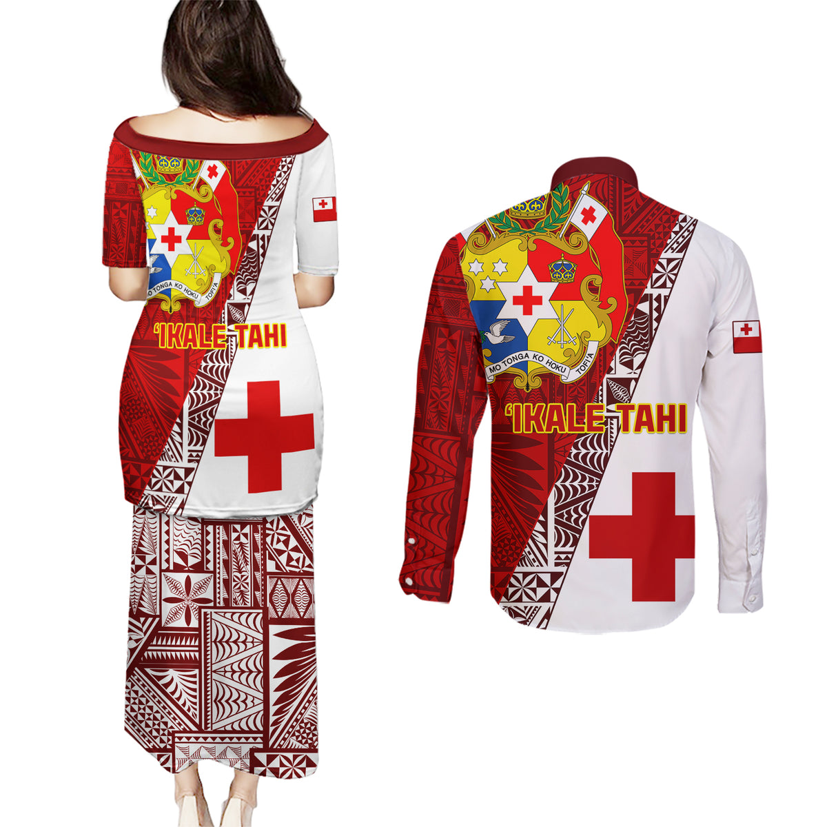 Tonga Rugby Couples Matching Puletasi Dress and Long Sleeve Button Shirts Tongan Go 2023 World Cup - Wonder Print Shop