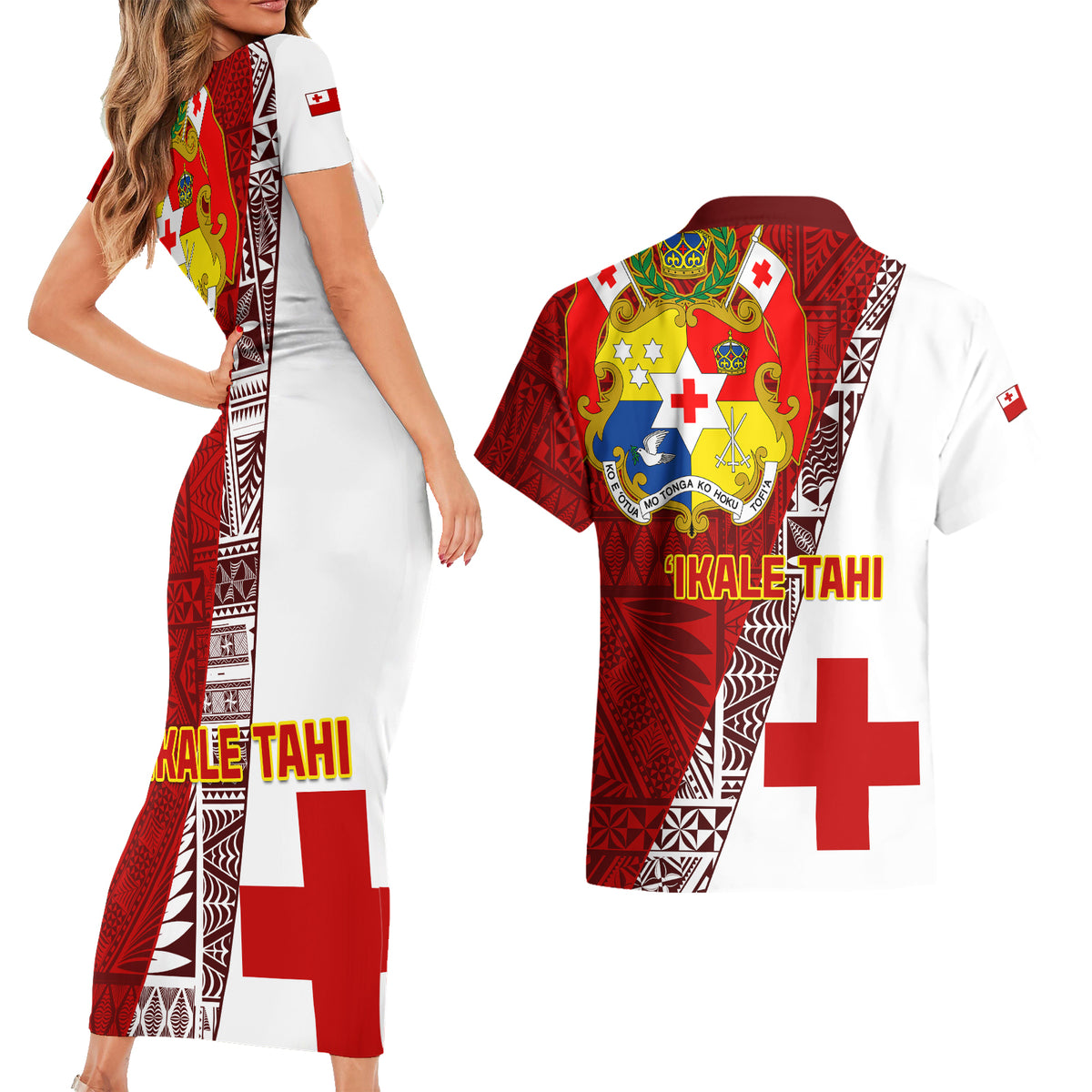 Tonga Rugby Couples Matching Short Sleeve Bodycon Dress and Hawaiian Shirt Tongan Go 2023 World Cup - Wonder Print Shop