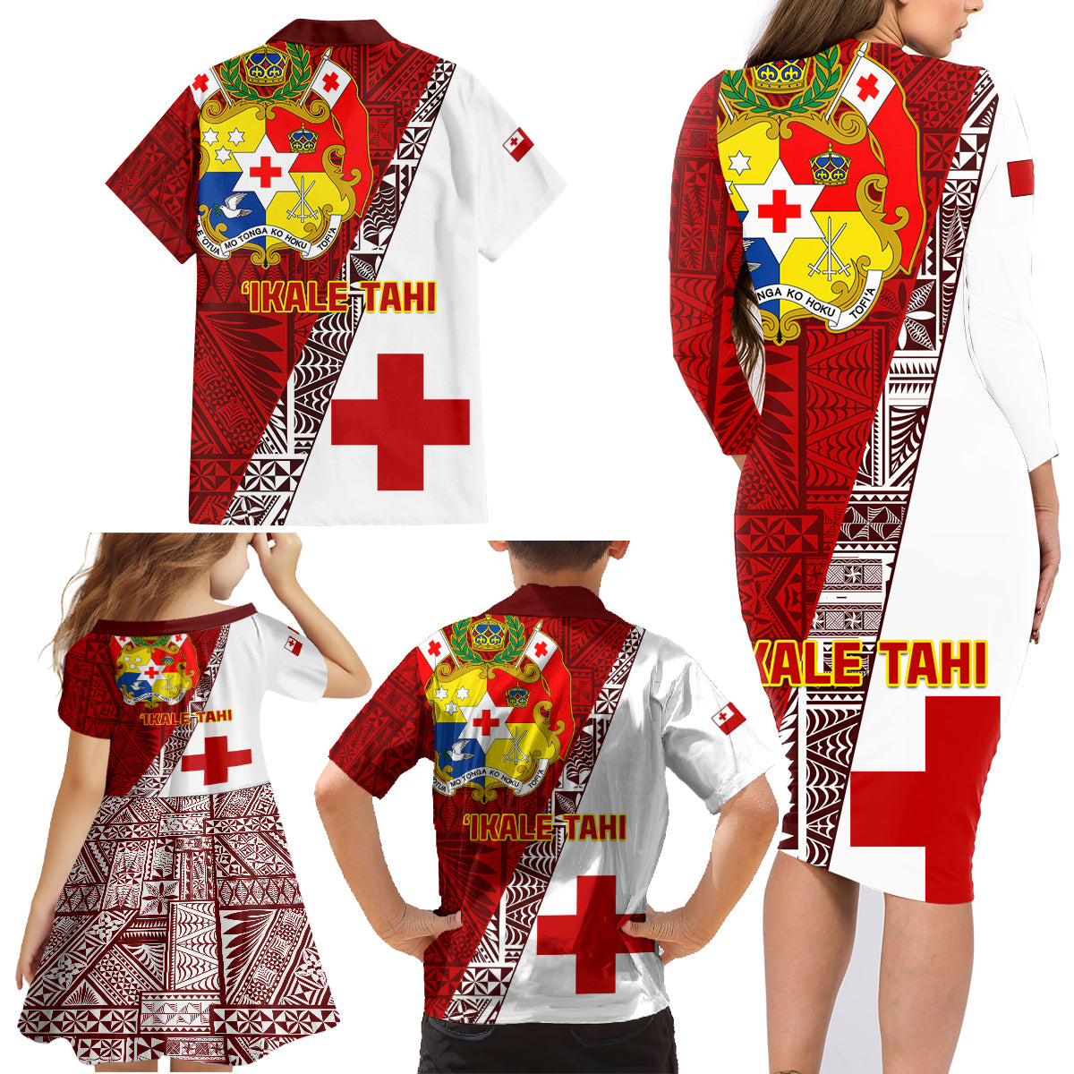 Tonga Rugby Family Matching Long Sleeve Bodycon Dress and Hawaiian Shirt Tongan Go 2023 World Cup - Wonder Print Shop