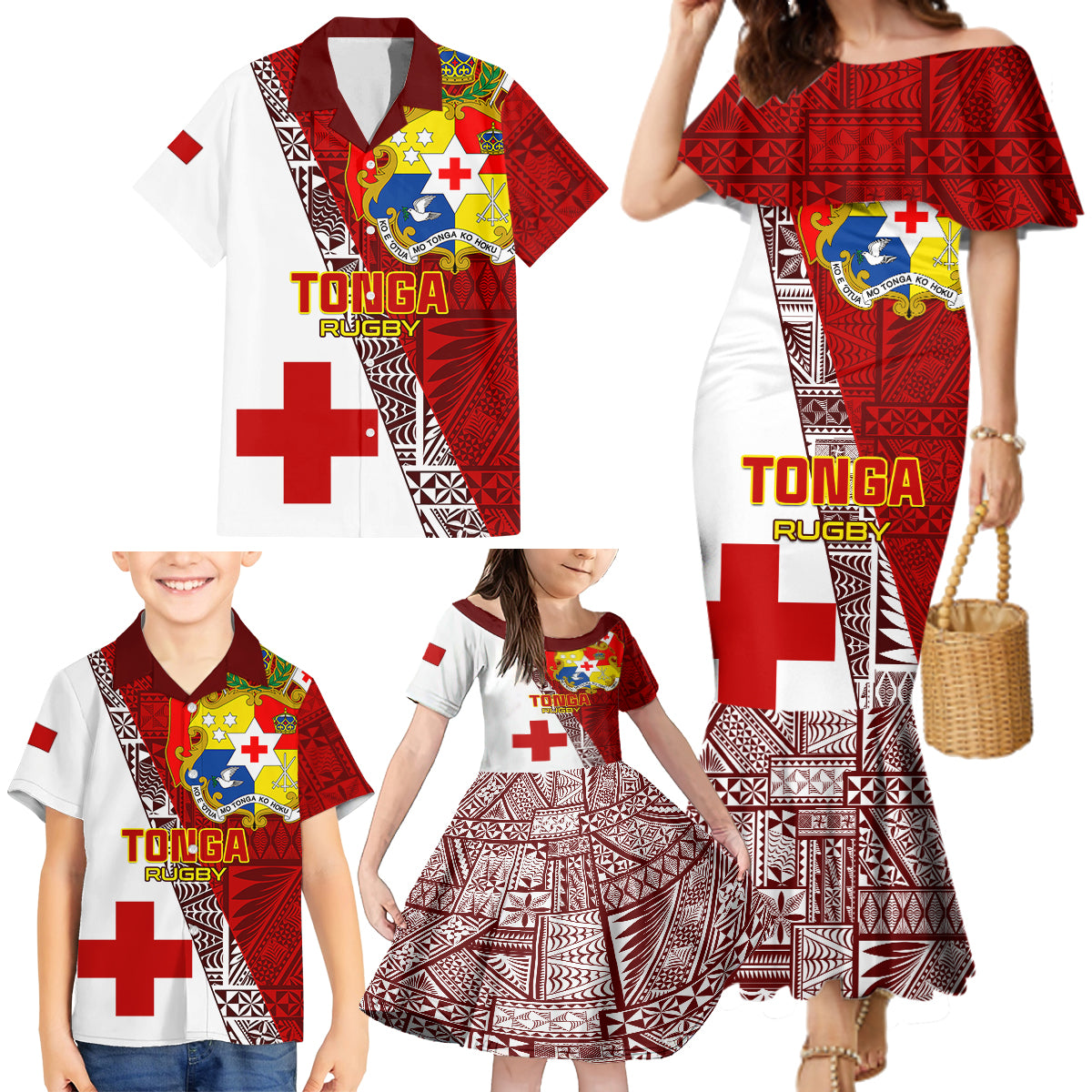 Tonga Rugby Family Matching Mermaid Dress and Hawaiian Shirt Tongan Go 2023 World Cup - Wonder Print Shop