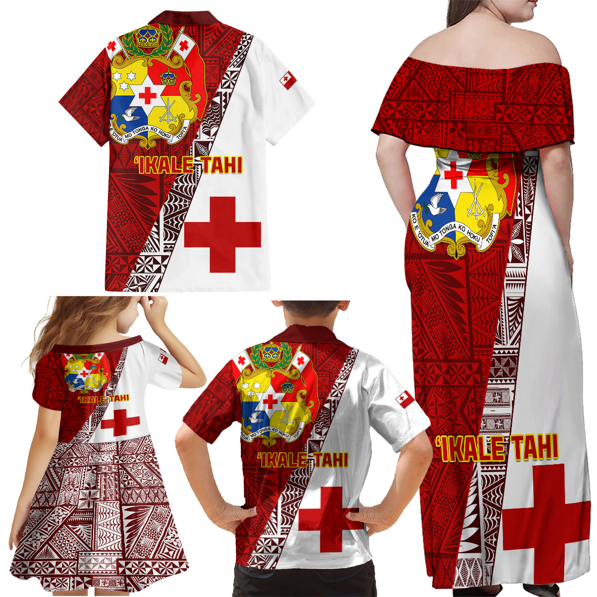 Tonga Rugby Family Matching Off Shoulder Maxi Dress and Hawaiian Shirt Tongan Go 2023 World Cup - Wonder Print Shop