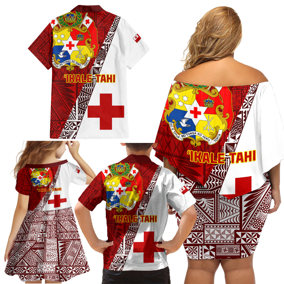 Tonga Rugby Family Matching Off Shoulder Short Dress and Hawaiian Shirt Tongan Go 2023 World Cup - Wonder Print Shop