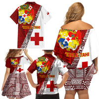 Tonga Rugby Family Matching Off Shoulder Short Dress and Hawaiian Shirt Tongan Go 2023 World Cup - Wonder Print Shop