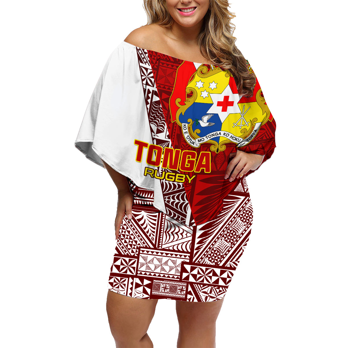 Tonga Rugby Family Matching Off Shoulder Short Dress and Hawaiian Shirt Tongan Go 2023 World Cup - Wonder Print Shop