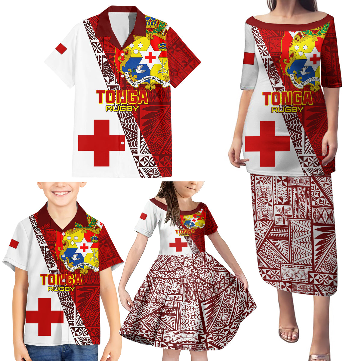 Tonga Rugby Family Matching Puletasi Dress and Hawaiian Shirt Tongan Go 2023 World Cup - Wonder Print Shop