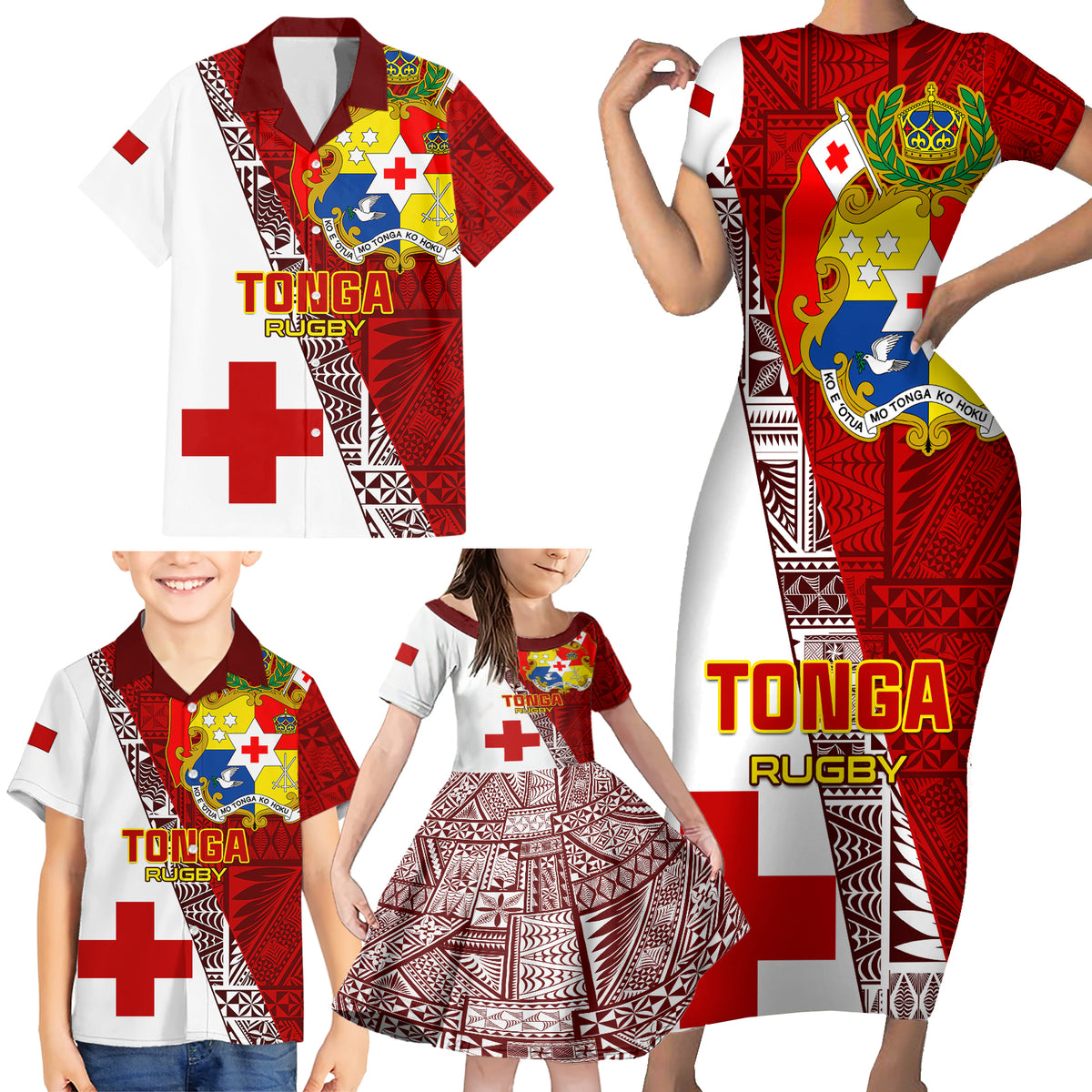 Tonga Rugby Family Matching Short Sleeve Bodycon Dress and Hawaiian Shirt Tongan Go 2023 World Cup - Wonder Print Shop
