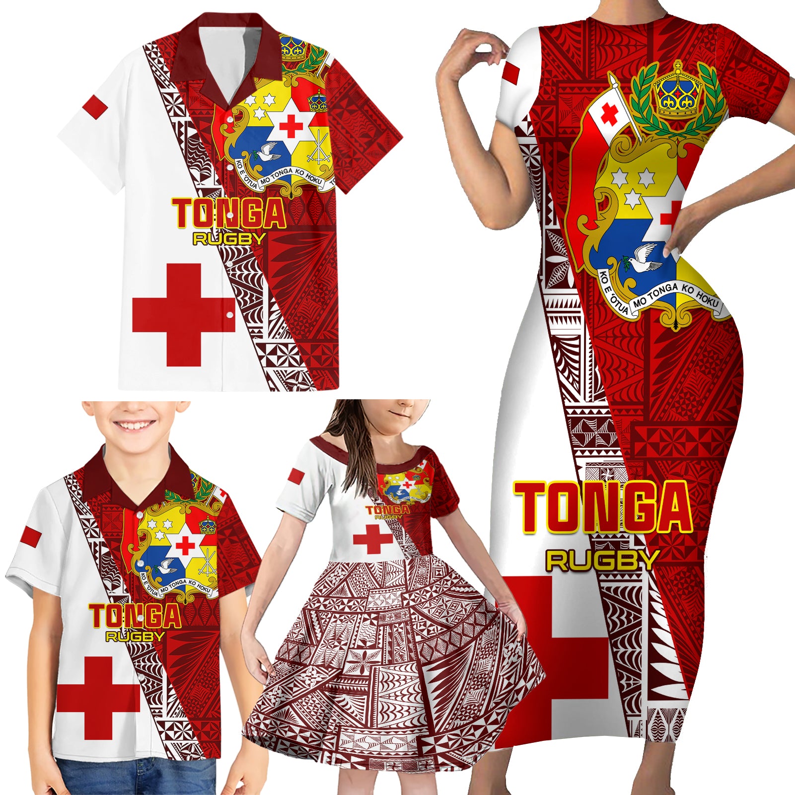Tonga Rugby Family Matching Short Sleeve Bodycon Dress and Hawaiian Shirt Tongan Go 2023 World Cup - Wonder Print Shop