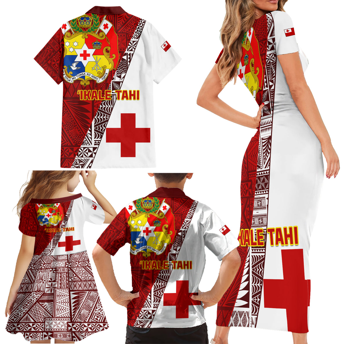 Tonga Rugby Family Matching Short Sleeve Bodycon Dress and Hawaiian Shirt Tongan Go 2023 World Cup - Wonder Print Shop
