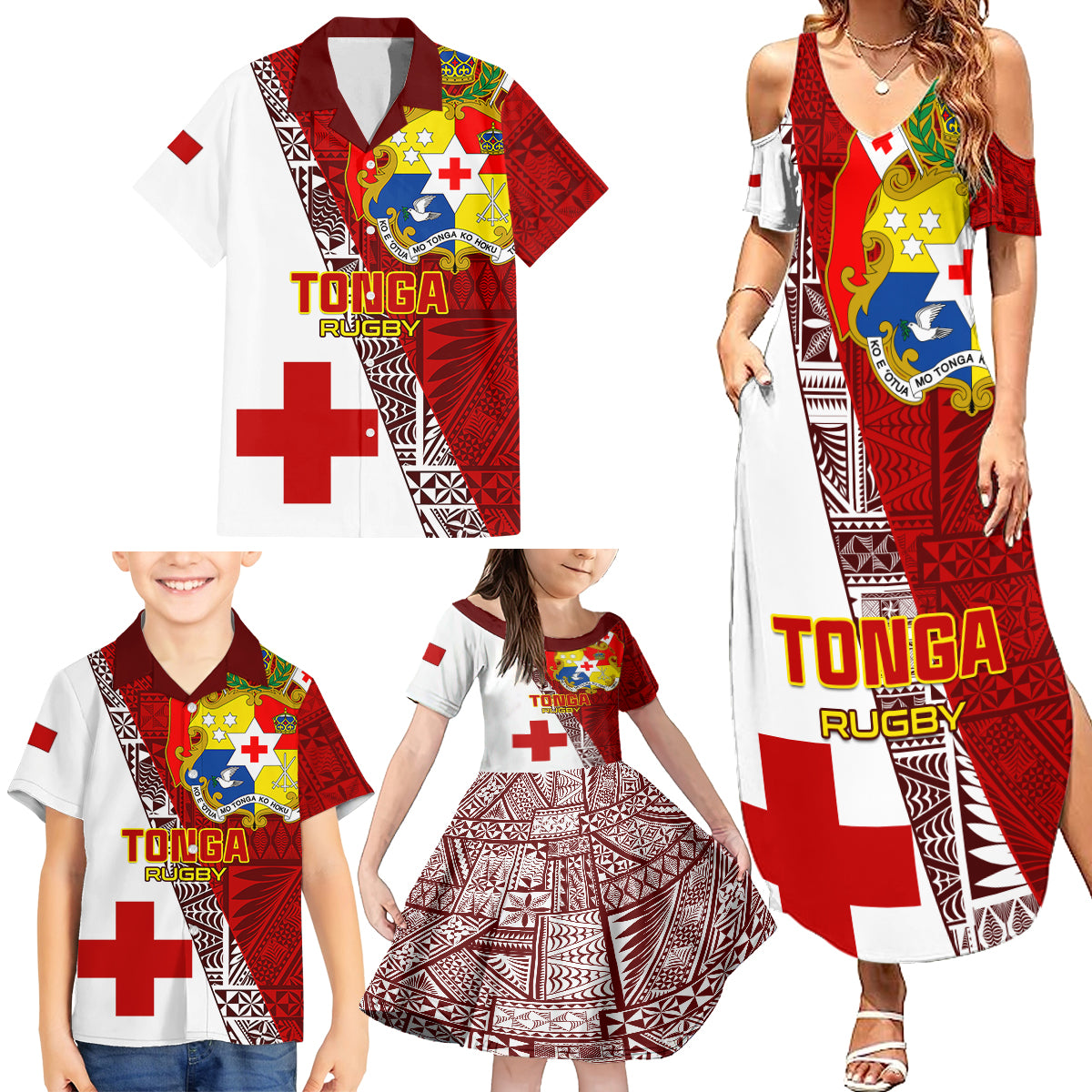 Tonga Rugby Family Matching Summer Maxi Dress and Hawaiian Shirt Tongan Go 2023 World Cup - Wonder Print Shop