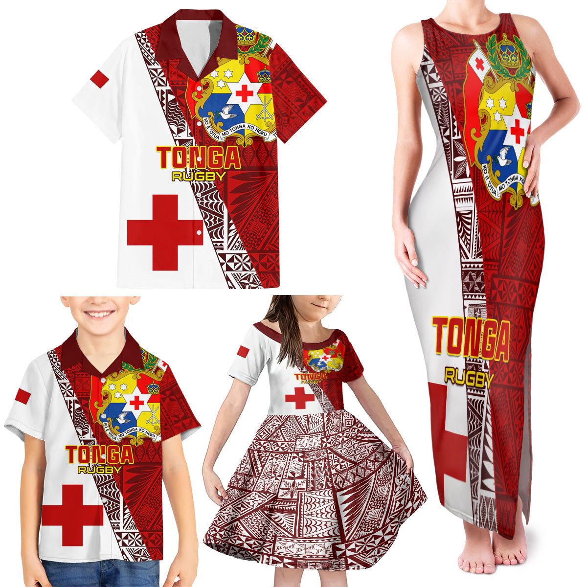 Tonga Rugby Family Matching Tank Maxi Dress and Hawaiian Shirt Tongan Go 2023 World Cup - Wonder Print Shop
