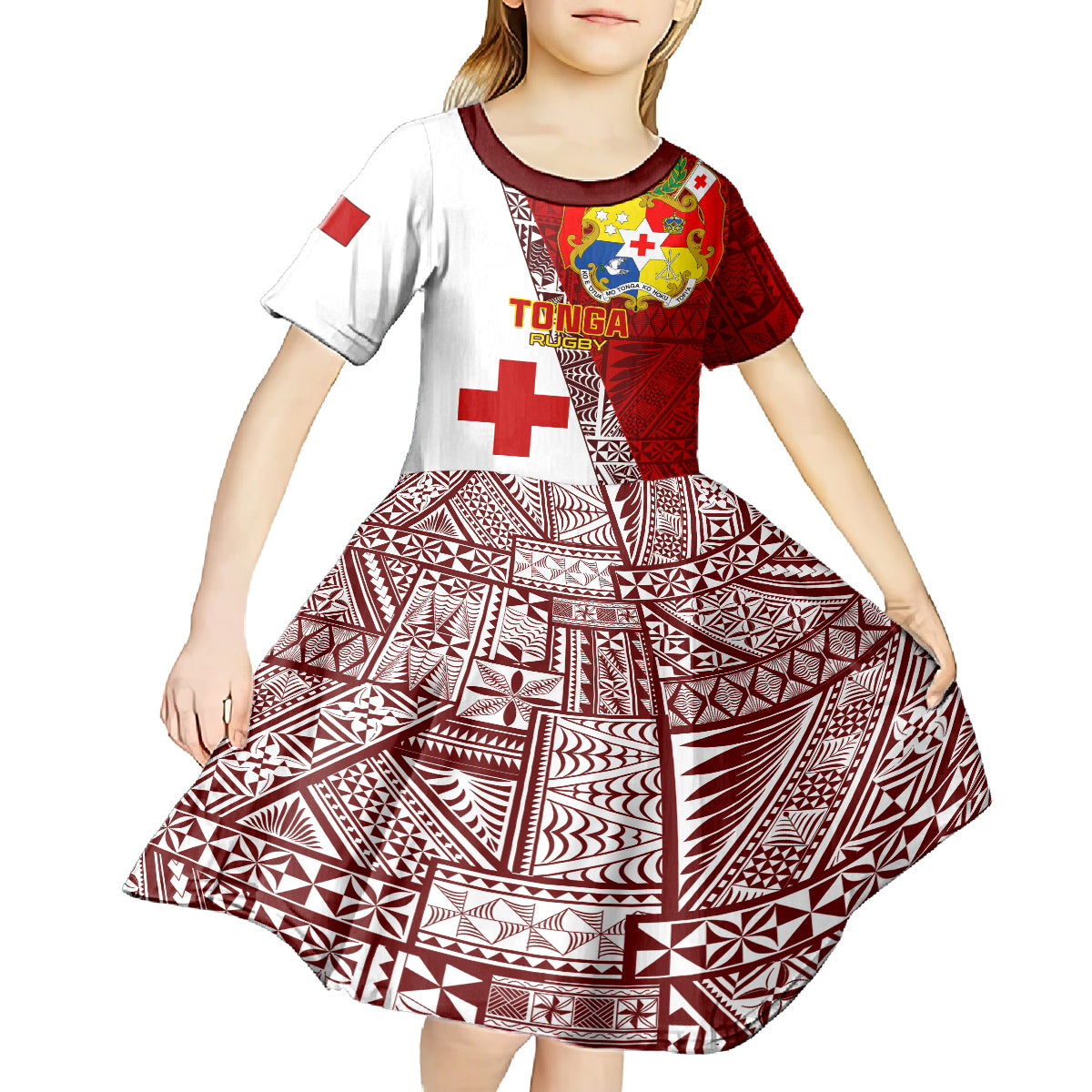 Tonga Rugby Kid Short Sleeve Dress Tongan Go 2023 World Cup - Wonder Print Shop