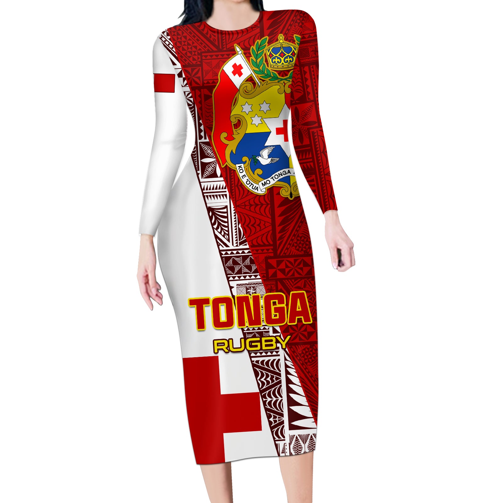Tonga Rugby Long Sleeve Bodycon Dress Tongan Go 2023 World Cup - Wonder Print Shop