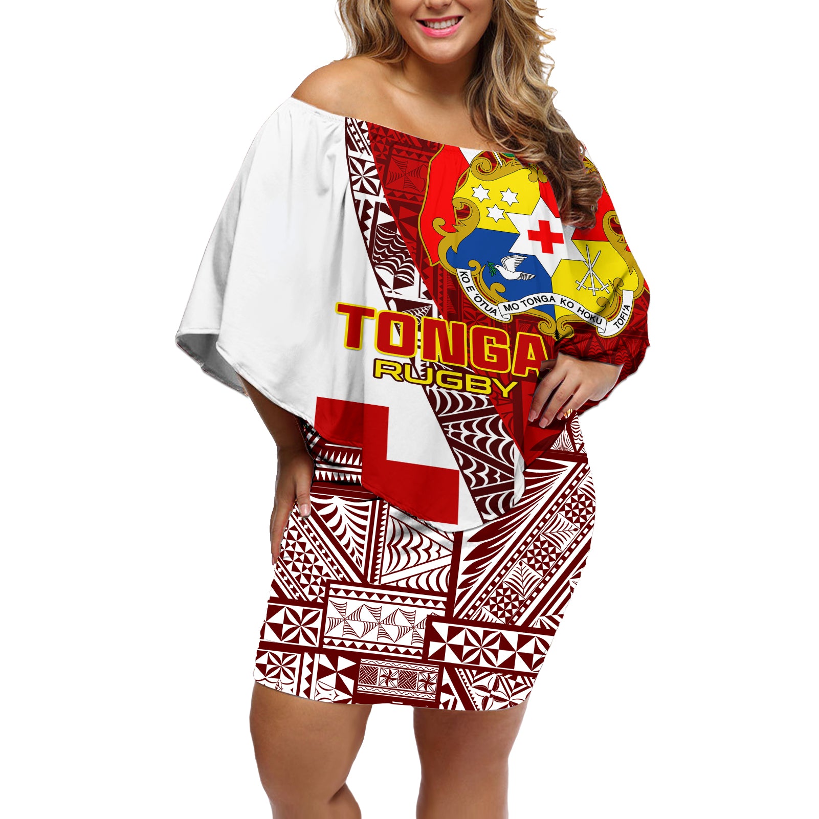 Tonga Rugby Off Shoulder Short Dress Tongan Go 2023 World Cup - Wonder Print Shop
