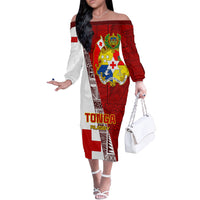 Tonga Rugby Off The Shoulder Long Sleeve Dress Tongan Go 2023 World Cup - Wonder Print Shop