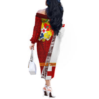 Tonga Rugby Off The Shoulder Long Sleeve Dress Tongan Go 2023 World Cup - Wonder Print Shop