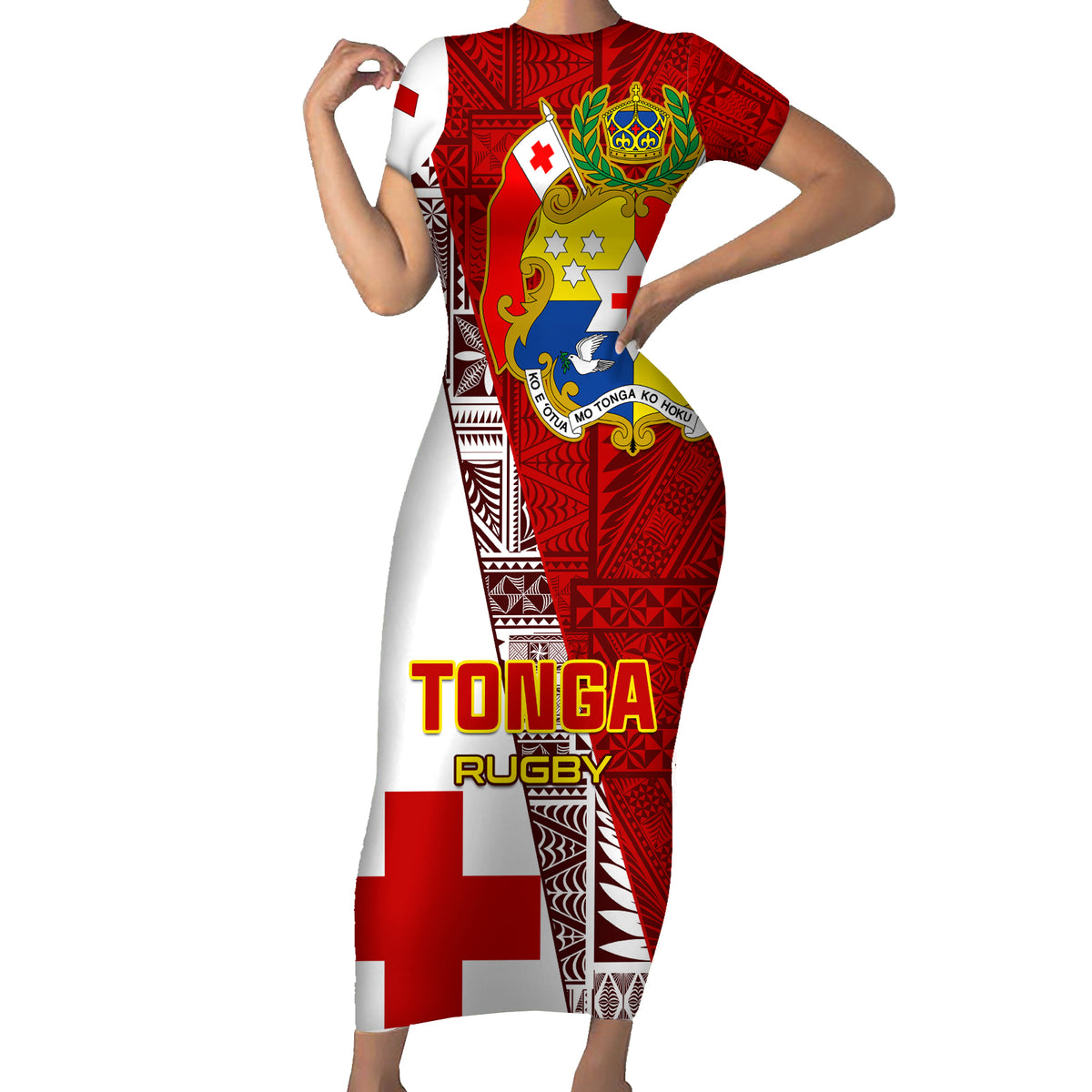 Tonga Rugby Short Sleeve Bodycon Dress Tongan Go 2023 World Cup - Wonder Print Shop