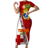 Tonga Rugby Short Sleeve Bodycon Dress Tongan Go 2023 World Cup - Wonder Print Shop