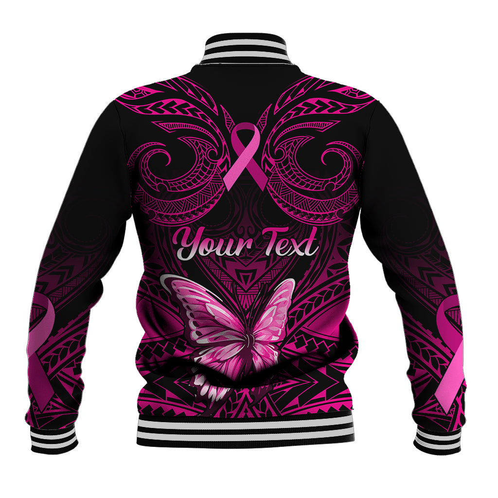 Personalised Pink Out Baseball Jacket Breast Cancer Awareness Polynesian Pattern Black Version - Wonder Print Shop