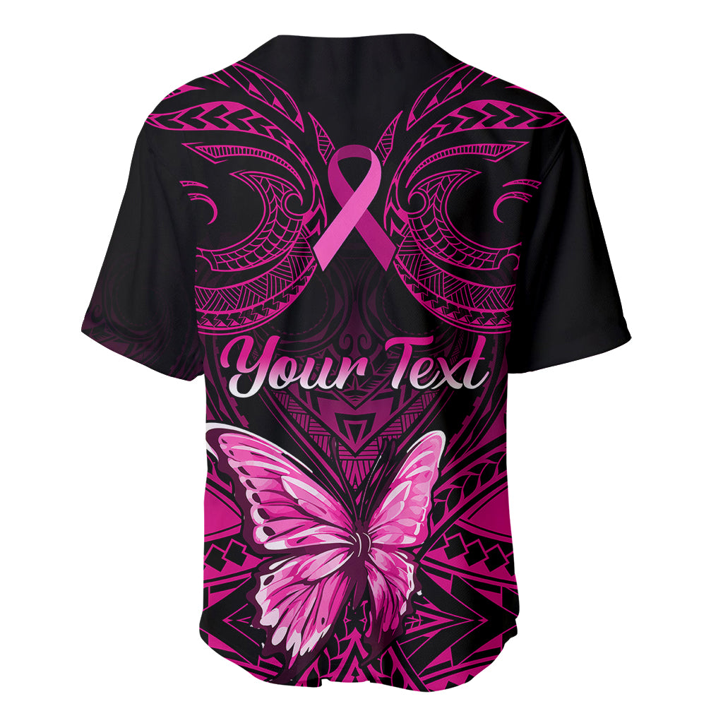 Personalised Pink Out Baseball Jersey Breast Cancer Awareness Polynesian Pattern Black Version - Wonder Print Shop