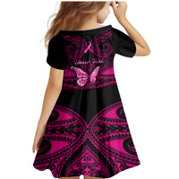 Personalised Pink Out Family Matching Mermaid Dress and Hawaiian Shirt Breast Cancer Awareness Polynesian Pattern Black Version - Wonder Print Shop